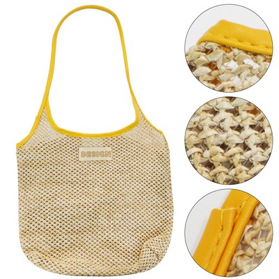 Woven Bucket Tote with PU Trim