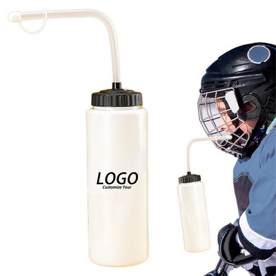 Squeeze Hockey Water Bottle With Long Straw