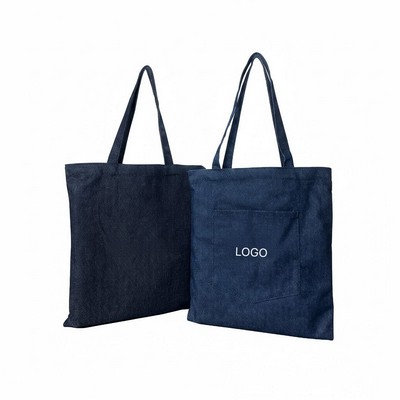 Vintage Washed Denim Tote Bag Large Capacity Striped Crossbody Shoulder Bag Retro Blue-Black Canvas