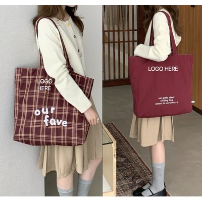 Vintage Plaid Nylon Tote Bag