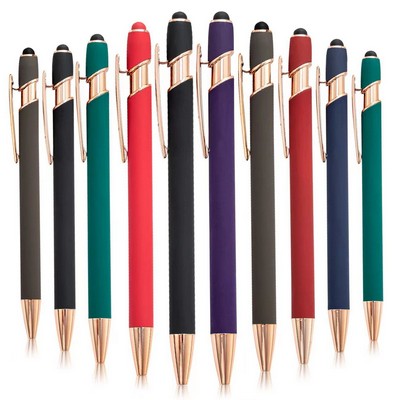2-in-1 Rose Gold Click Action Ballpoint Pen w/Stylus