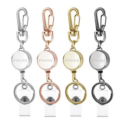 Metal Retractable Pull Badge Keychain with PVC Strap and Keyring